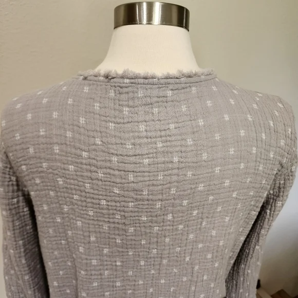Habitat Gauzy Cotton Blouse Top Popover Raw Edge Seams 3/4 Sleeve size Medium - Picture 9 of 10